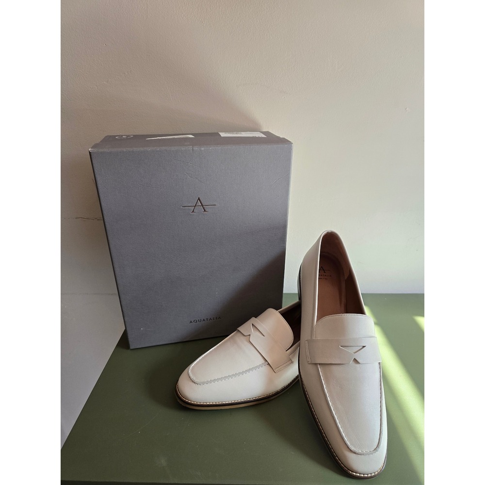 Aquatalia White Leather Loafers Size 12 Made in Italy New